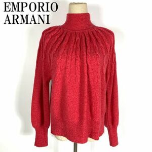 LA9659 エンポリオアルマーニ ハイネックニットプルオーバー 赤レッド EMPORIO ARMANI ミックスカラー 長袖 ウール混 カシミヤ混 L