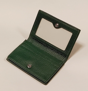 名刺入れ カード入れ 定期入れ 本革 カードケース メンズ　レディース 財布 牛革　カラー グリーン　窓付きタイプ　