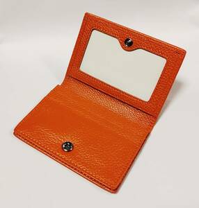 名刺入れ カード入れ 定期入れ 本革 カードケース メンズ　レディース 財布 牛革　カラー ダークオレンジ　窓付きタイプ　