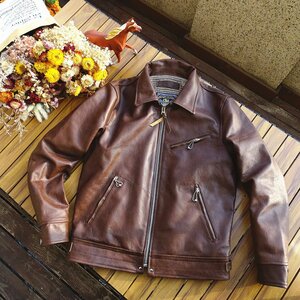 メンズ馬革 レザージャケット 本革 ホースハイド 革ジャン バイクレザー アメカジ メンズ S～3XL