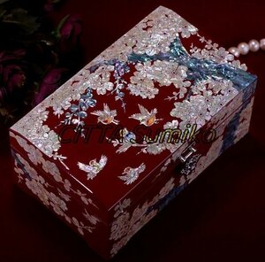 高品質 人気美品★ 漆器 天然シェル 木製　 純手作り製作真珠層ラッカー貝殻ジュエリーボックス宝石箱結婚アクセサリーケース箱多層