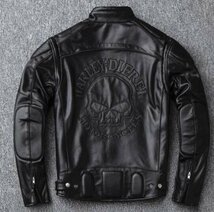 SALE レザージャケット 革ジャン ライダース バイクジャケット カウハイド 牛革本革 スカル柄 夜間反射効果 ライナー取り外し可 S_画像1