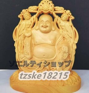 特売！ 開運 縁起 金運アップ 仏像 木彫り 布袋様 柘植 彫刻 ツゲ お守り