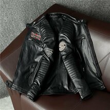 秋冬　ハレーバイクレザージャケット 上品　本革 高級　牛革　刺繍　ライダースジャケット 革ジャン Ｓ～6XL　　黒_画像7