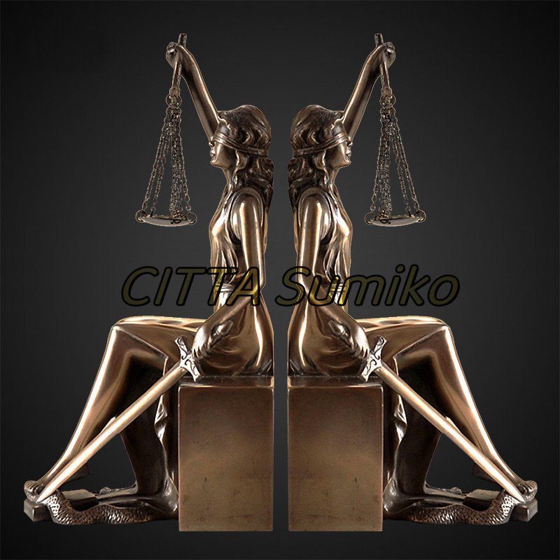 ¡Hermoso artículo! Símbolo de justicia y poder Lady Justice Bookstand Escultura Estatua Occidental Varios Objetos Adorno Figura Cobre Resina Hecho a mano 2 artículos, Accesorios de interior, ornamento, estilo occidental