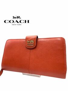 ●超美品●超高級●COACH●コーチ●ブランド●オレンジ●長財布●財布●ファスナー●レザー●メンズ●レディース●お洒落●GA020