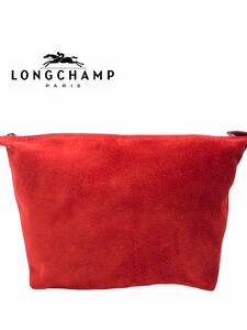 ●超美品●超高級●LONGCHAMP●ロンシャン●ブランド●レッド●ポーチ●クラッチバッグ●セカンドバッグ●スエード●お洒落●GA032