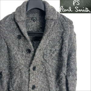 J6190 美品 ポールスミス アルパカブレンド ショールカラー ニットカーディガン グレー M Paul Smith