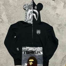 希少　A BATHING APE BAPE KAWS MEDICOM TOY BE@R BRICK SHARK HOODIE シャークパーカー　スウェット　CAMO 迷彩　ラメ　黒　ブラック　XL_画像1