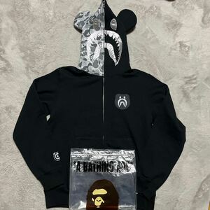 希少　A BATHING APE BAPE KAWS MEDICOM TOY BE@R BRICK SHARK HOODIE シャークパーカー　スウェット　CAMO 迷彩　ラメ　黒　ブラック　XL