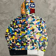 A BATHING APE BAPE KAWS MULTI CAMO SHARK HOODIE シャークパーカー　HALF ハーフ　スウェット　マルチ　迷彩　L BABY MILO STA sk8_画像2