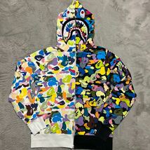 A BATHING APE BAPE KAWS MULTI CAMO SHARK HOODIE シャークパーカー　HALF ハーフ　スウェット　マルチ　迷彩　L BABY MILO STA sk8_画像1