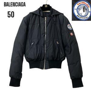 BALENCIAGA　バレンシアガ　フーデッド　ナイロンワッペン　ジャケット　アウター　ジャンパー　中綿ジャケット　ジップアップ　黒　50