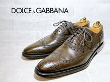 イタリア製【極美品】DOLCE & GABBANA ドルガバ 高級ライン ウィングチップ ビジネスシューズ 本革 レザー 茶 UK8（約26.5cm）_画像1