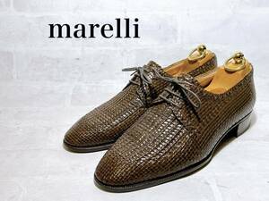 定価約4万円【美品】marelli マレリー 上質 レザー編み込み プレーントゥ ビジネスシューズ 本革 茶 25EEcm メンズ 日本製