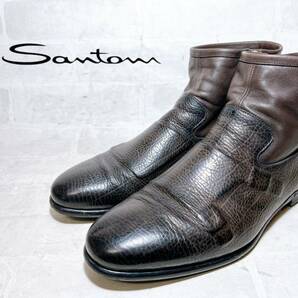 数回着【極美品】SANTONI サントーニ 高級 サイドジップブーツ 本革 レザー ダークブラウン UK8.5（約27cm）イタリア製