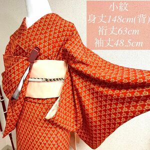 袷 正絹 小紋 縮緬 花柄 裄63cm 和服 呉服 和装 きもの kimono