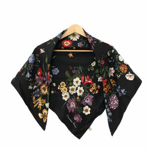 【美品】 Christian Dior / クリスチャンディオール | イタリア製 花柄 フラワー プリント シルク スカーフ | ブラック