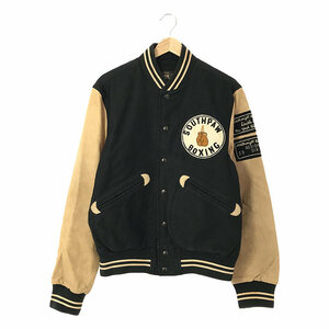 RRL / ダブルアールエル | ヴィンテージ加工 SOUTHPAW BOXING VARSITY JACKET 袖レザー ワッペン スタジャン | S | ブラック / ベージュ