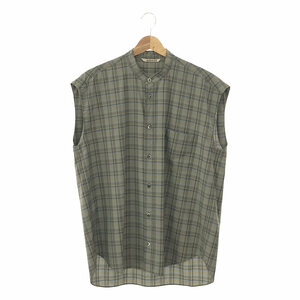 AURALEE / オーラリー | SUPER LIGHT WOOL CHECK SLEEVELESS SHIRTS ウールチェック ノースリーブシャツ | 0 | ブルー系 | レディース