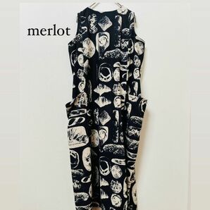 merlot/メルロー　パンできました柄コーデュロイワンピース　ブラック