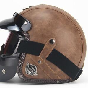 ハーレーヘルメット バイクヘルメット ジェットヘルメット PUレザー バイザー付き ゴーグル マスク付 カラー:D サイズ:Mの画像1