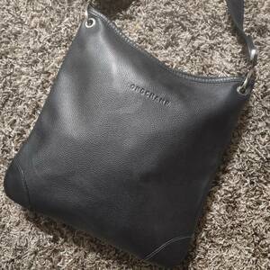 1円~【極美品!】ロンシャン LONGCHAMP メンズ ビジネス ショルダーバッグ メッセンジャー ボディ レザー 本革 型押し 斜め掛け ブラック