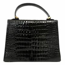 【美品☆本物】クロコダイル　ハンドバッグ　シャイニング　ブラック　黒　エキゾチック　crocodile ターンロック　フォーマル_画像3