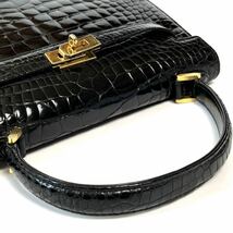 【美品☆本物】クロコダイル　ハンドバッグ　シャイニング　ブラック　黒　エキゾチック　crocodile ターンロック　フォーマル_画像4