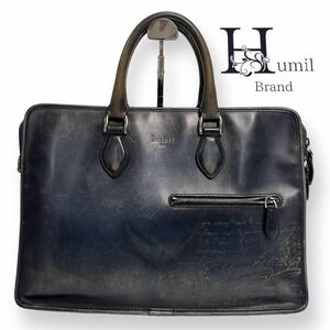 【希少カラー】BERLUTI ベルルッティ　ビジネスバッグ　トートバッグ　ブリーフケース　カリグラフィー　ネイビー　青　紺　メンズ　A4