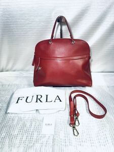 FURLA フルラ パイパー 2WAY L サイズ G5999 ハンド バッグ ショルダーバッグ アレス ラミネート 加工牛床革 赤 レッドi11