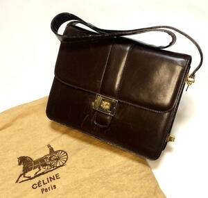 ◆CELINE セリーヌ レザー ショルダーバッグ ヴィンテージ オールド 金具 セリーヌの保存用巾着袋付属