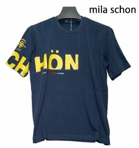 ★送料込み★50%off★胸と袖の大きなロゴデザイン柄　ミラショーン半袖Tシャツ　紺(M)6875_画像1