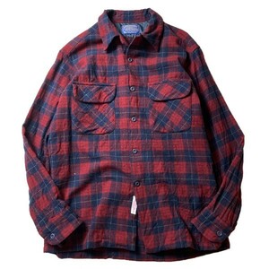 アメカジ! 70s USA製 PENDLETON ペンドルトン ヴィンテージ チェック柄 長袖 ウール ネルシャツ レッド ネイビー 赤 紺 M メンズ 古着 希少