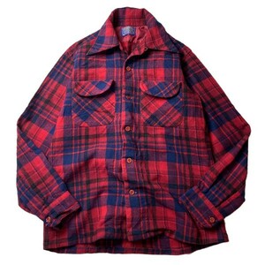 アメカジ! 70s USA製 PENDLETON ペンドルトン ヴィンテージ チェック柄 長袖 ウール ネルシャツ レッド ネイビー 赤 紺 S メンズ 古着 希少