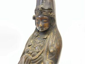 旧家蔵出 古銅 白衣観音菩薩立像 2.1kg 時代 仏像 仏教美術 　