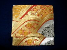 振袖用袋帯　0446　美品　六通　金　青海波・花（中古）（レターパック不可）　　　_画像3