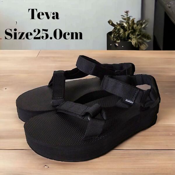 【新品未使用 送料無料】25.0㎝ テバ Teva フラットフォーム ユニバーサル 厚底 スポーツサンダル レディース サンダル ブラック