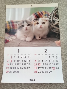 ★すぐに発送します!★【送料が安いよ! 大きいサイズ! ねこ B3 壁掛けカレンダー 2024年 52x36㎝】猫 ネコ キャット 動物 こよみ 暦 D