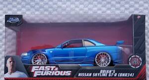 新品 未開封品 Jada toys 1/24 ワイルドスピード Fast & Furious Brian's ニッサン R34 スカイライン GT-R ミニカー NISSAN　薄い青色