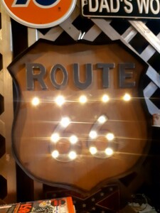 アメリカン雑貨ショップガレージスタイル木製ROUTE66LEDライトウォールサイン電気看板