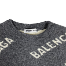 BALENCIAGA バレンシアガ 620983T1567 1382 ニット セーター トップス アパレル ロゴ 総柄 ウール ジャガード グレー [サイズ S]_画像5