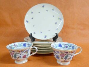 l396 ①Noritake ノリタケ 花柄 中皿 プレート 6客 ②NIKKO LIBERTY コーヒー ティーカップ 2客 /80