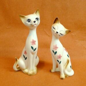 l046 陶器 猫の置物 2点まとめセット インテリア 飾り アンティーク コレクション 昭和レトロ /60の画像1