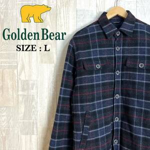 M3265 Golden Bear ゴールデンベアー　オーバーシャツジャケット　Lサイズ　ブルー系　チェック　中綿ポリ　メンズ　アウター　上着