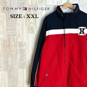 M3273 TOMMY HILFIGER トミーヒルフィガー　裏起毛ナイロンジャケット　XXLサイズ　メンズ　トリコロール　赤　紺　白　アウター　上着