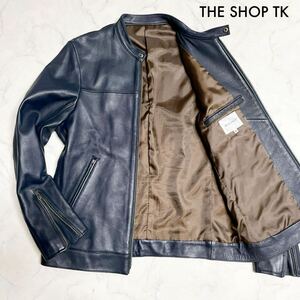 希少色！タケオキクチ【極上のラムレザー】THE SHOP TK ライダースジャケット M 革ジャン ブルゾン シープスキン 羊革 本革 ネイビー 紺色 