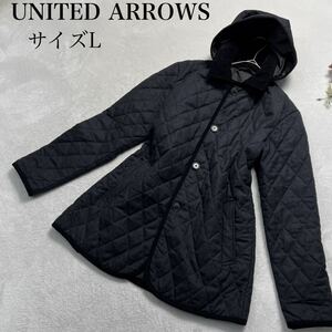 【極美品】ユナイテッドアローズ（UNITED ARROWS）ウール100％ フード付き キルティングコート サイズL ブラック 黒