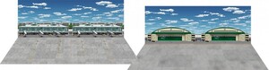 ジオラマシートmini-W 駐機場セットA　空港　航空隊格納庫　430 x 302mm　1/144　1/200　1/300　1/400　箱庭技研 DSmW-A001