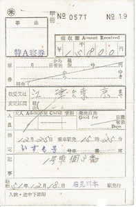 発送は1月6日以降【車内補充券】いずも号　特A寝台券　個室　石見川本駅発行